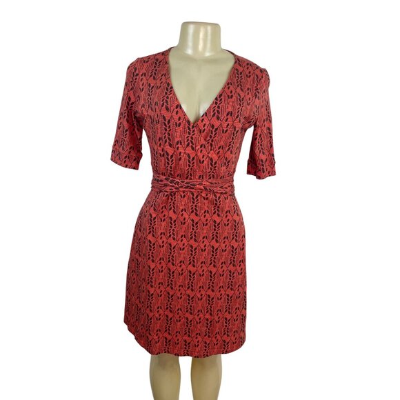 Toad & Co Red & Black Wrap Dress With Leaf Print V-Neckline Short Sleeves Sz XS - Picture 1 of 9